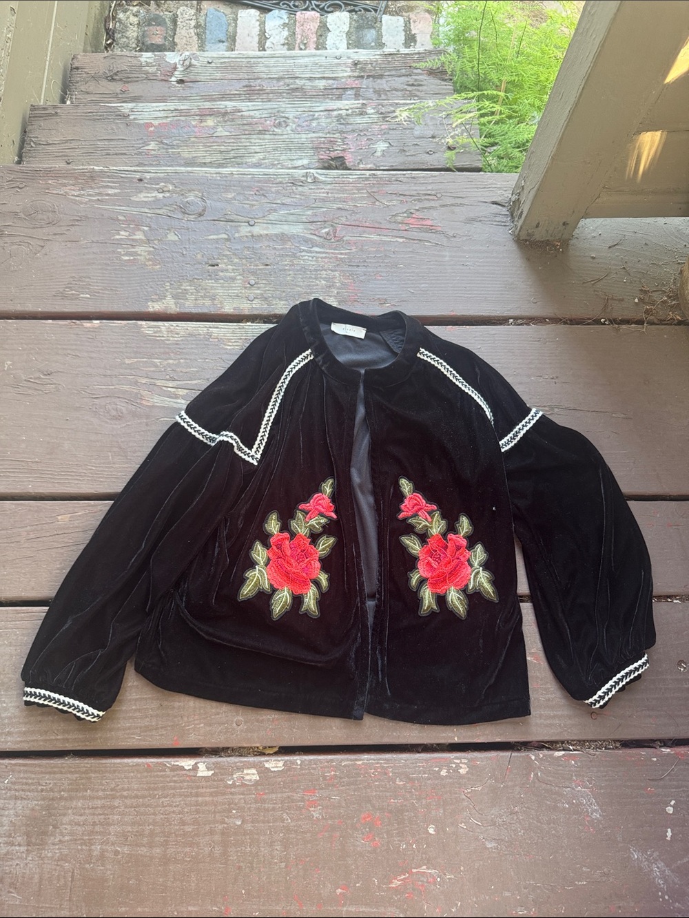 Elodie Black Velvet Jacket with Red Rose Embroidery - Picture 1 of 1